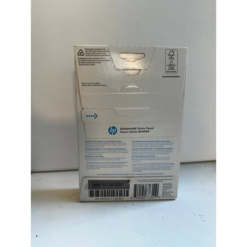 HP Photo printer paper 4x6 100 sheets unopened